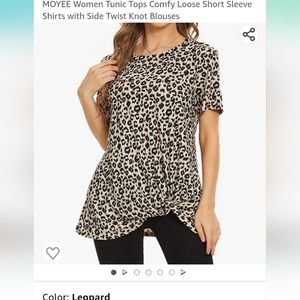 Moyee NWT lepord Knot Short Sleeve Top Shirt Cute   sz s